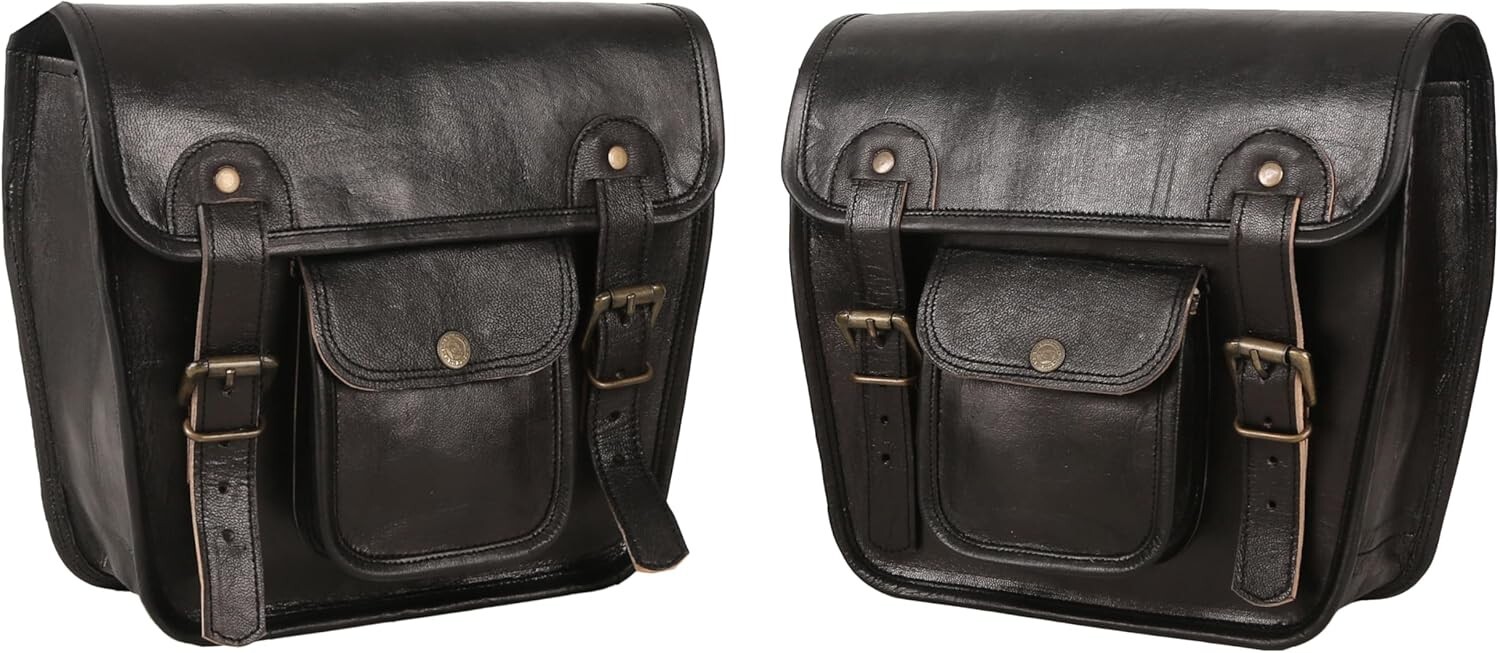 Pair Genuine Leather Motorcycle Saddlebags Universal Harley Panniers Waterproof