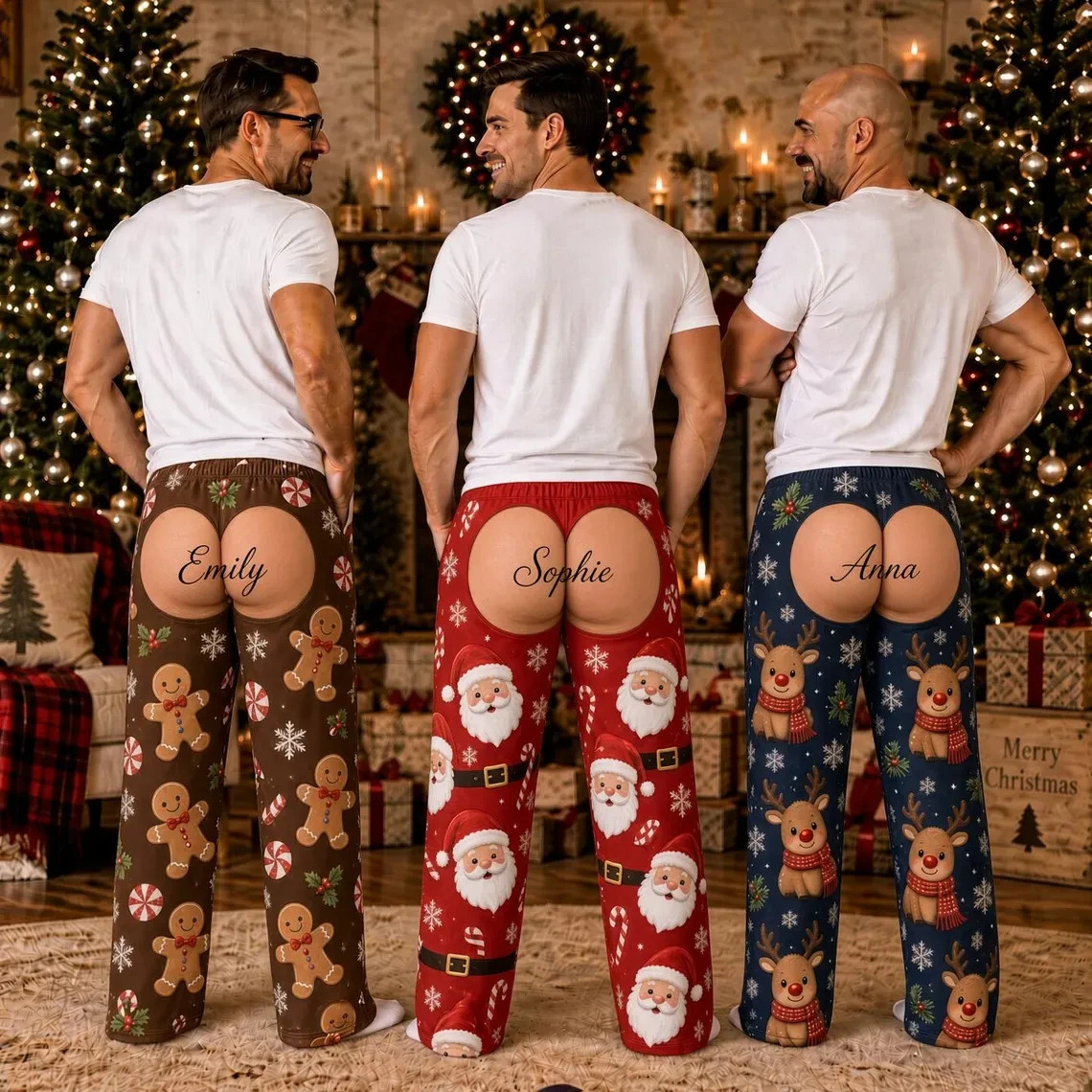 Personalized Butt Flap Pajamas, Funny Christmas Sleepwear Size S-5XL