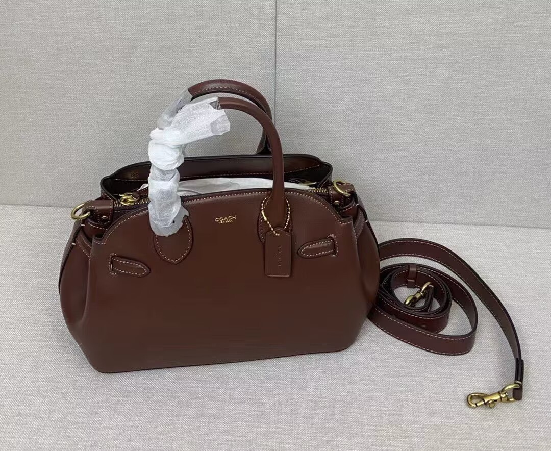 New COACH CU066 Empire Carryall 26 Handbag Shoulder bag Brown Leather 
