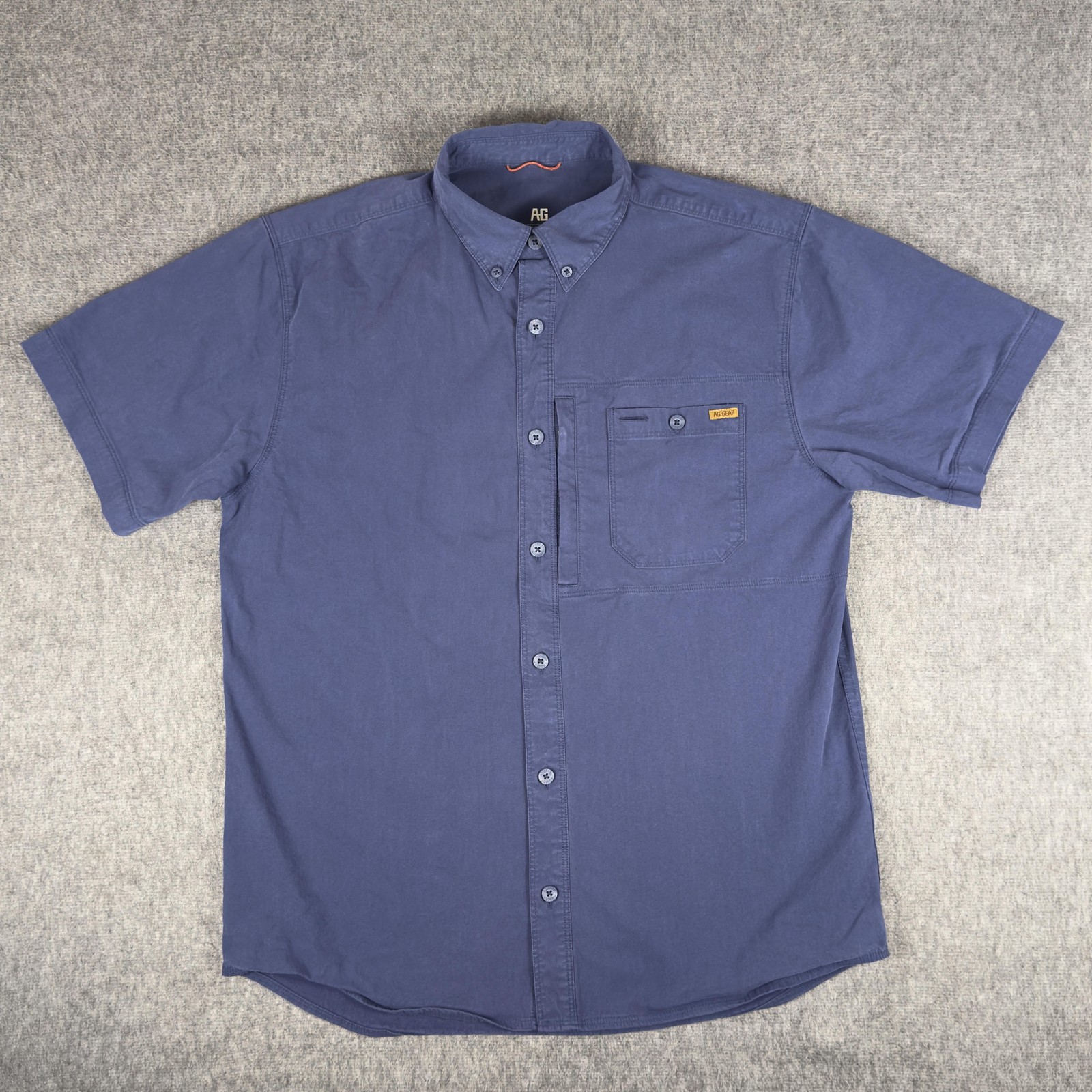 AG Gear Shirt Mens Medium Blue Solid Short Sleeve Button Up Stretch UV UPF Tech
