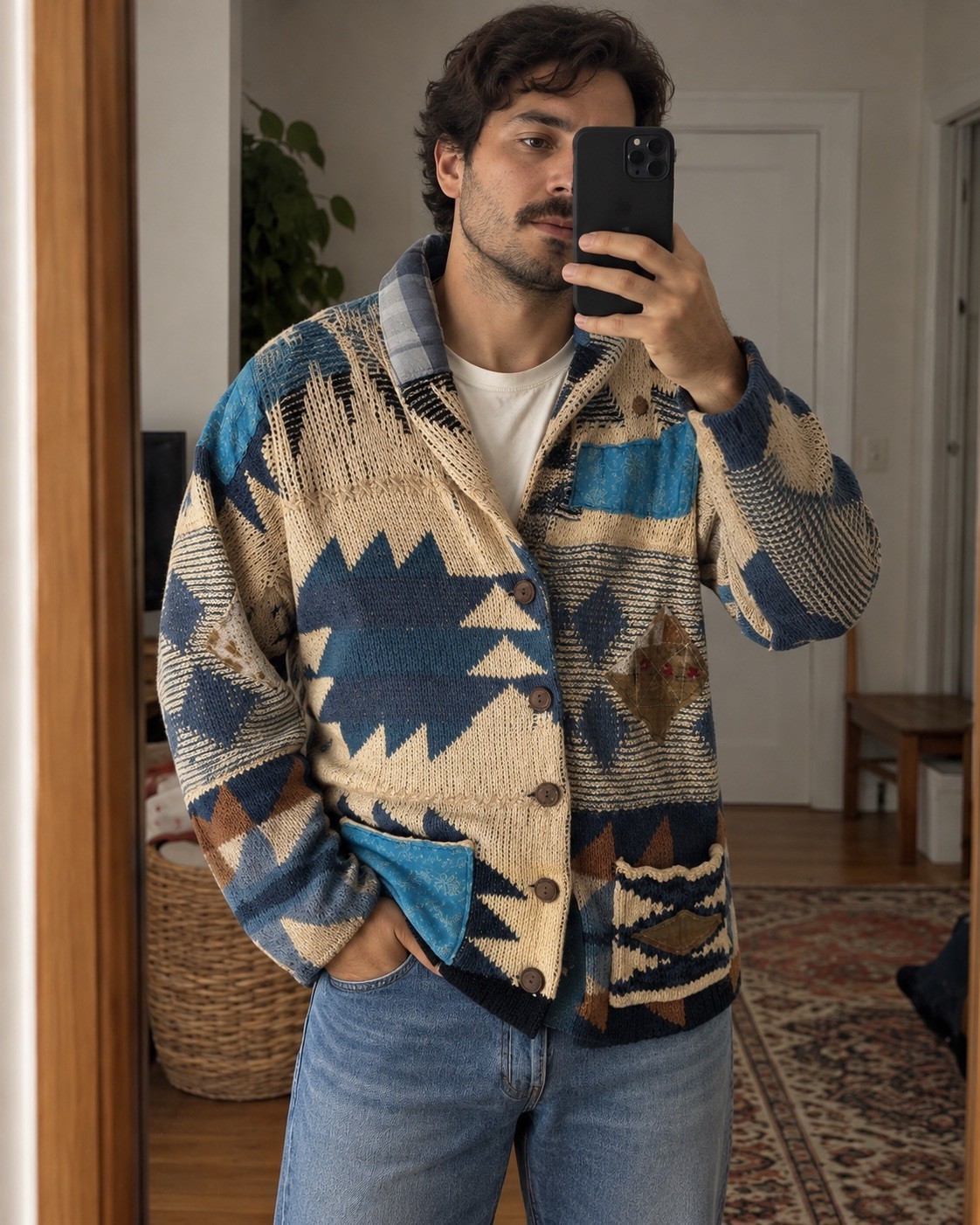 RARE VINTAGE RALPH LAUREN DENIM & SUPPLY PATCHWORK KNIT CARDIGAN SIZE S/ M 