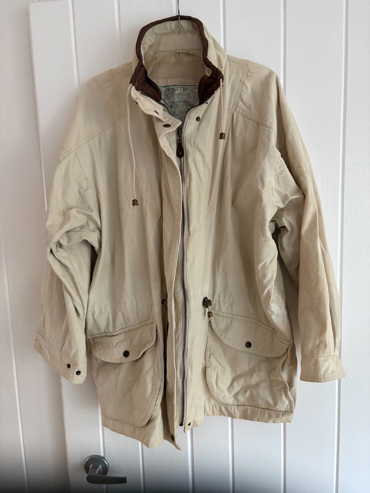 Vintage 90\'s J.L. Colebrook Beige Cotton Parka Coat Size - Large
