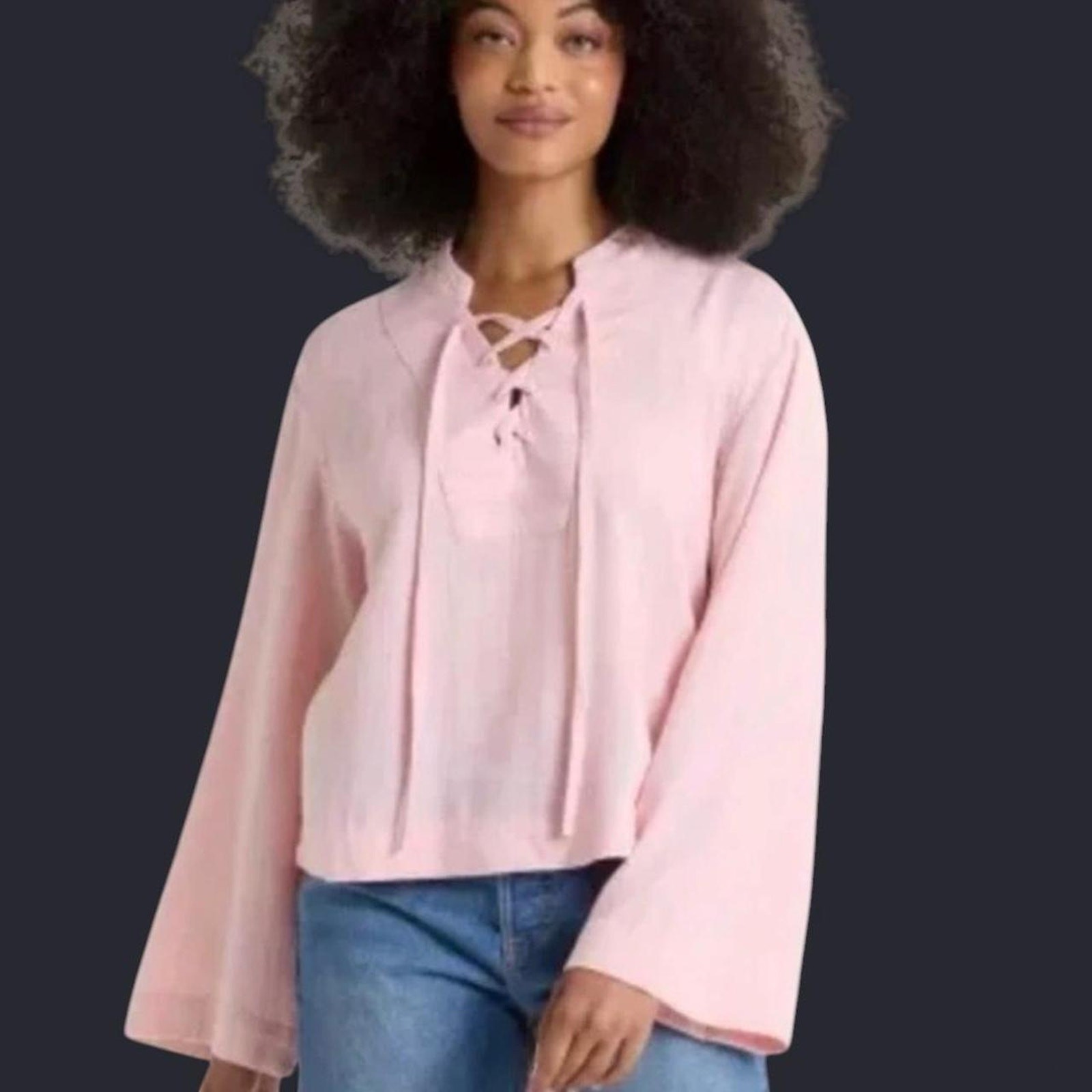 Universal Thread Pink Stripe Ruffle Lace Up Peasant Blouse XXL NWT