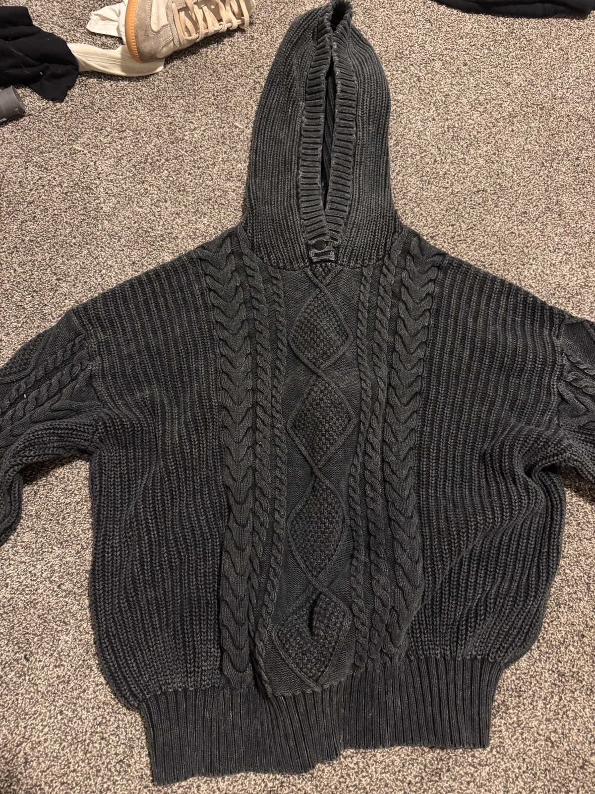 Staple Pigeon Cable Knit Hoodie Men\'s Size Medium Black