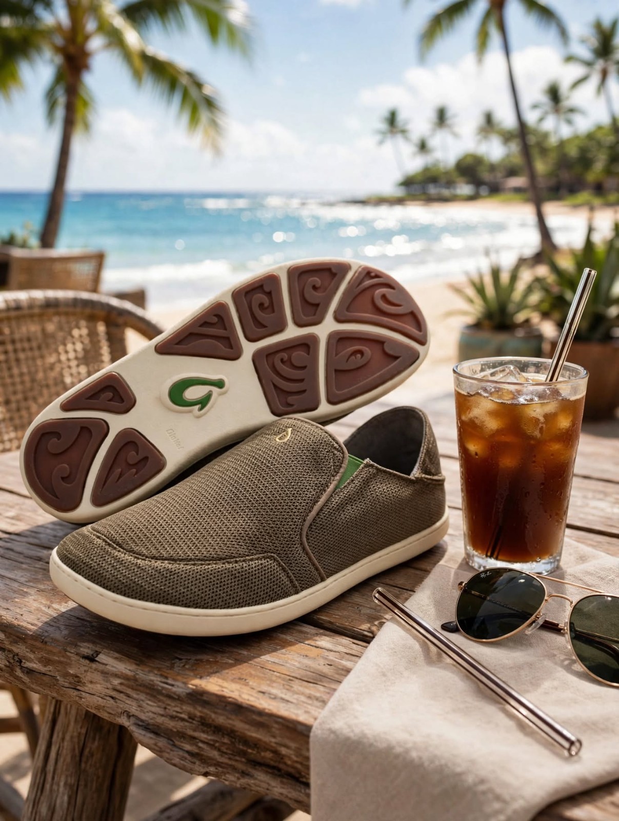 OluKai Nohea Mesh Sneaker Men\'s Size 9.5 $100 in Mustang/Lime Peel