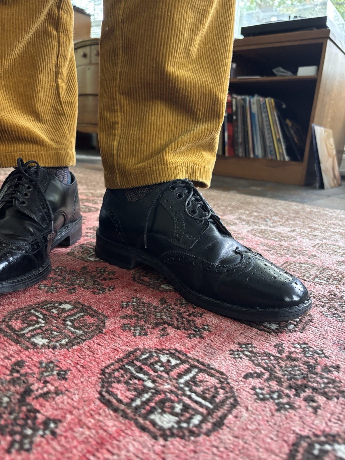 Vintage Bally Black Leather Longwing Full Brogue Derby Shoes Made in England