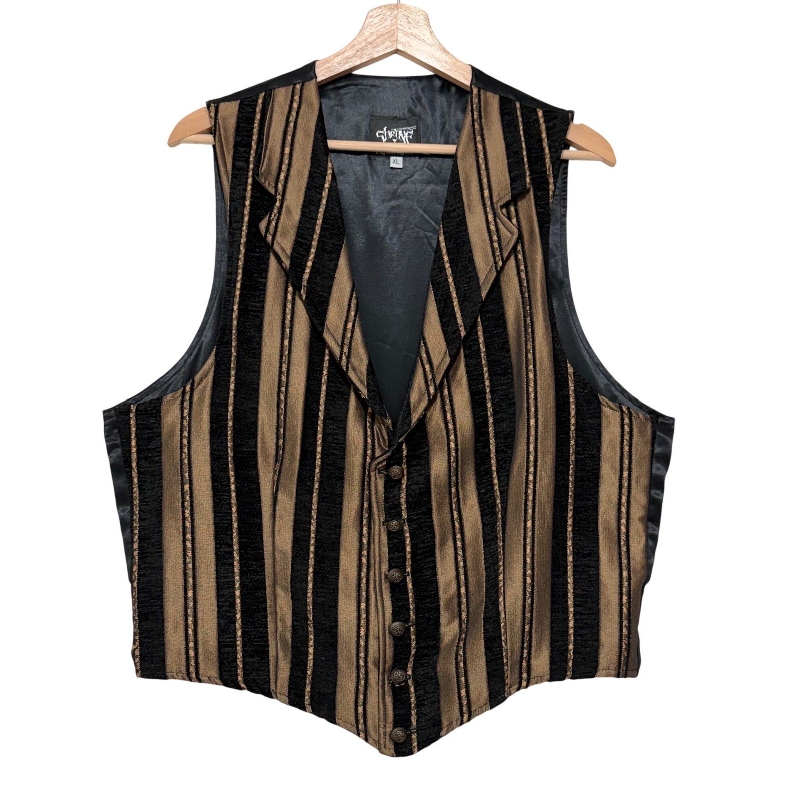 Shrine Men\'s Gothic Aristocrat Vest Gold Black Victorian Tapestry Steampunk XL