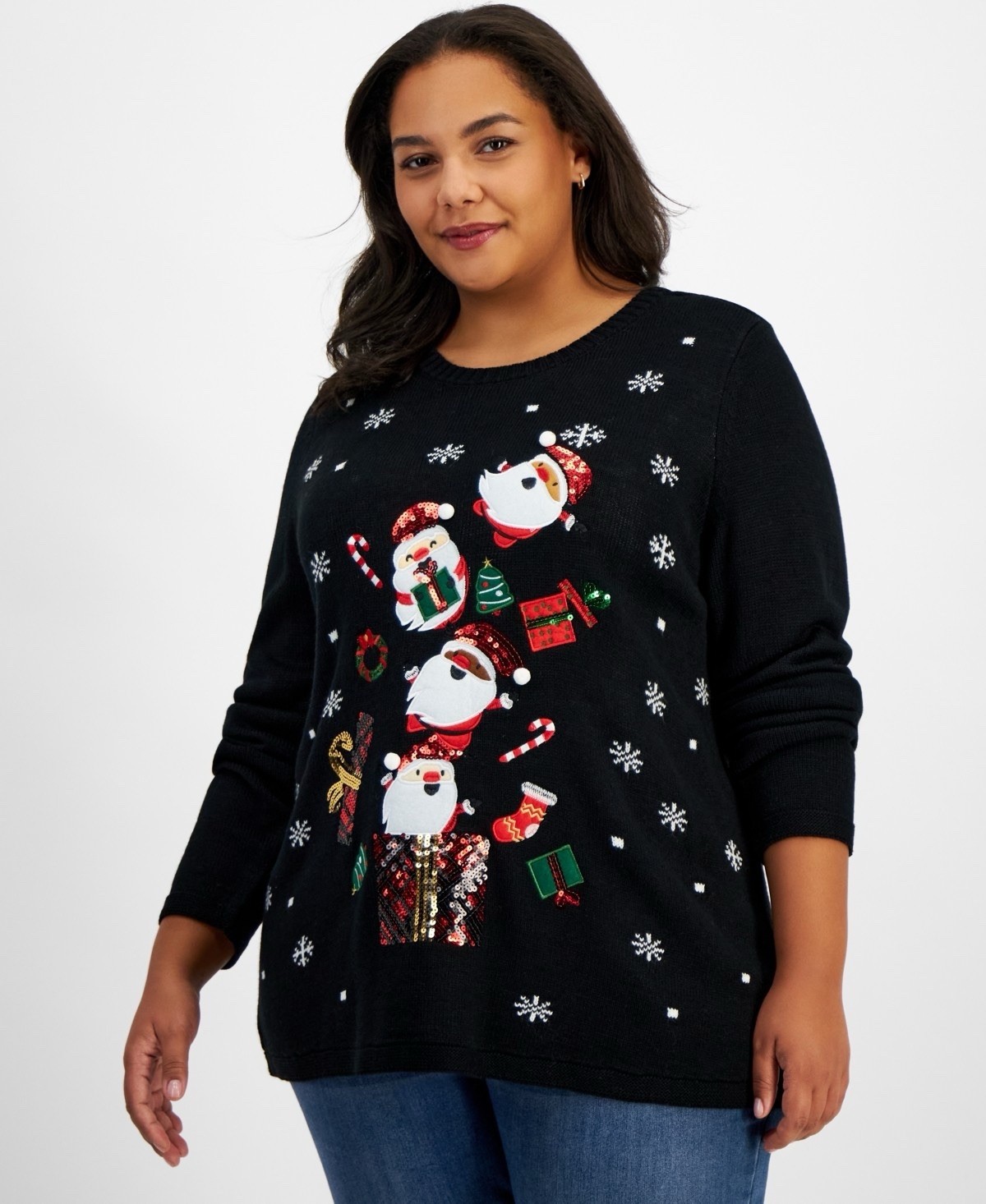 $54 Holiday Lane Plus Santa Sweater Deep Black 3X