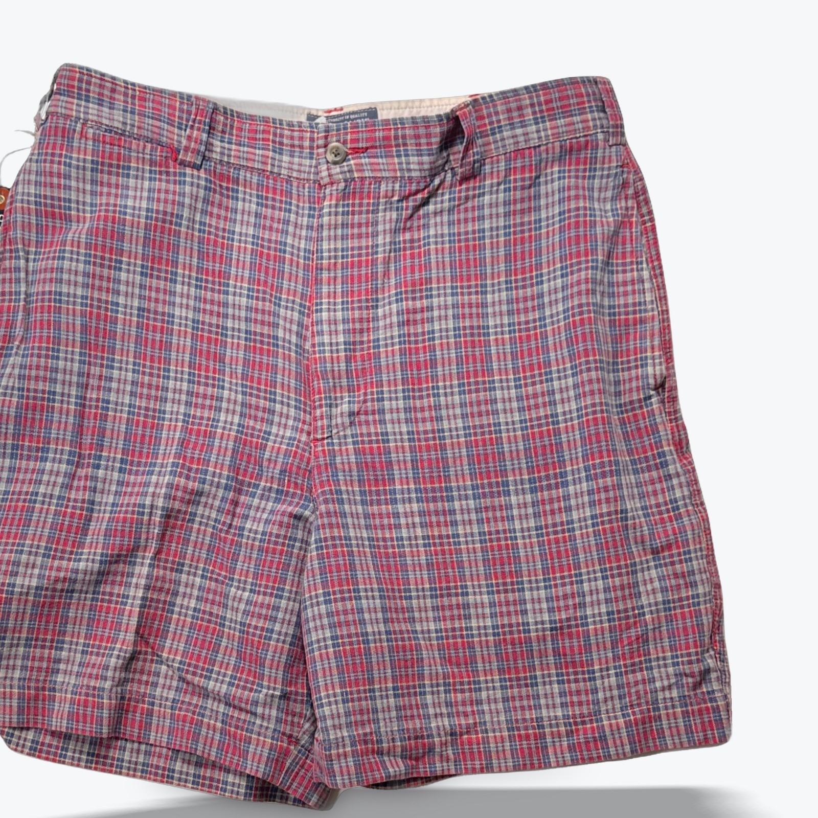 Vintage Abercrombie & Fitch Shorts Indigo Plaid Deadstock Red Blue Relaxed 34