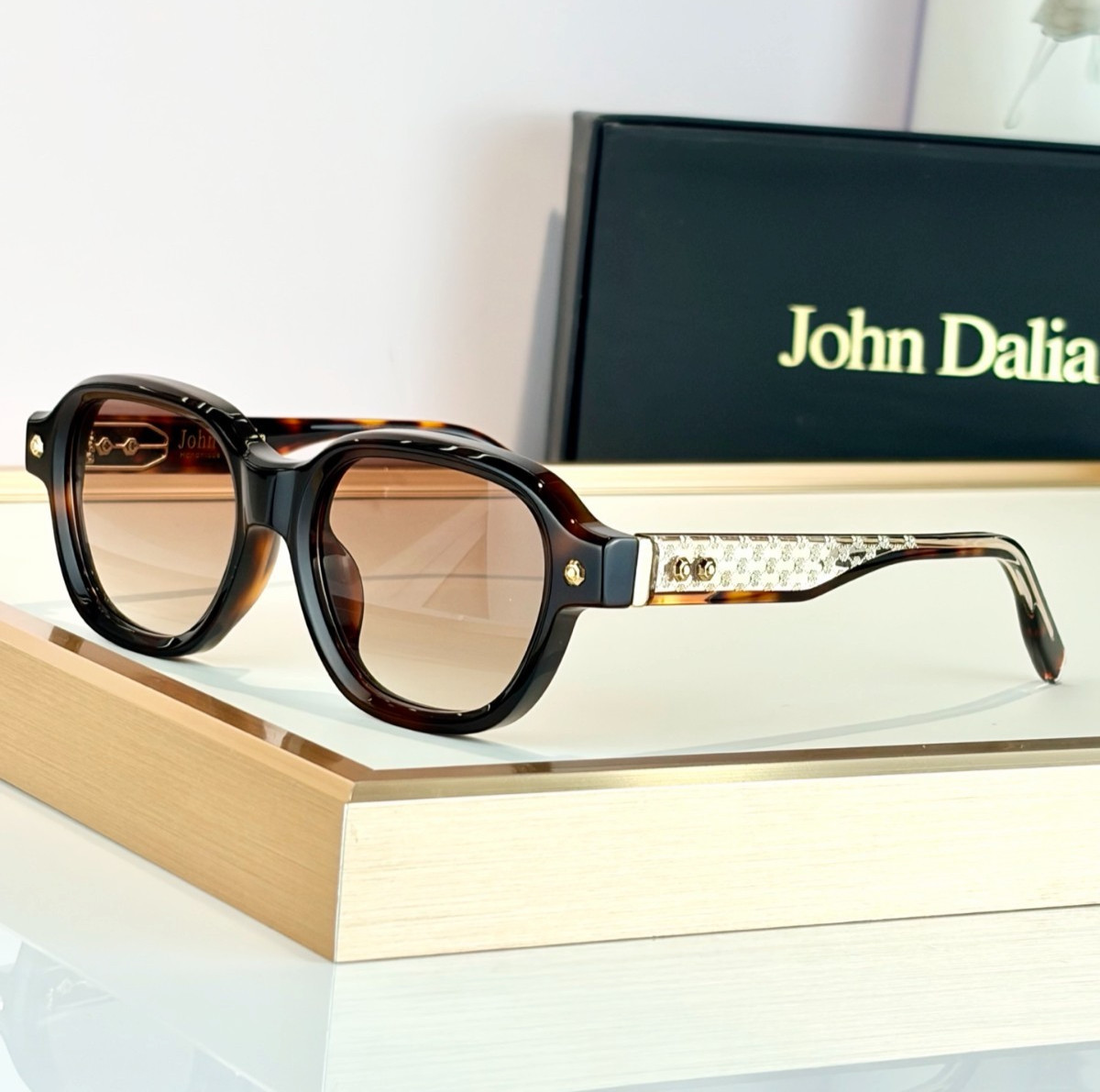 JOHN DALIA Project Series 12 Black Tortoise Round Sunglasses Brown Lens 51-18