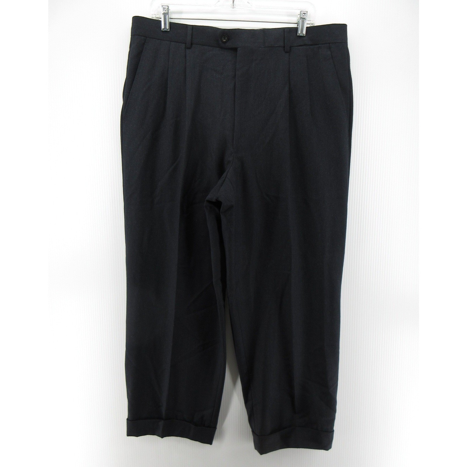 VINTAGE Hermes Pants Men 36X27 Black Wool Pleated Trousers Cuffed Italy 56