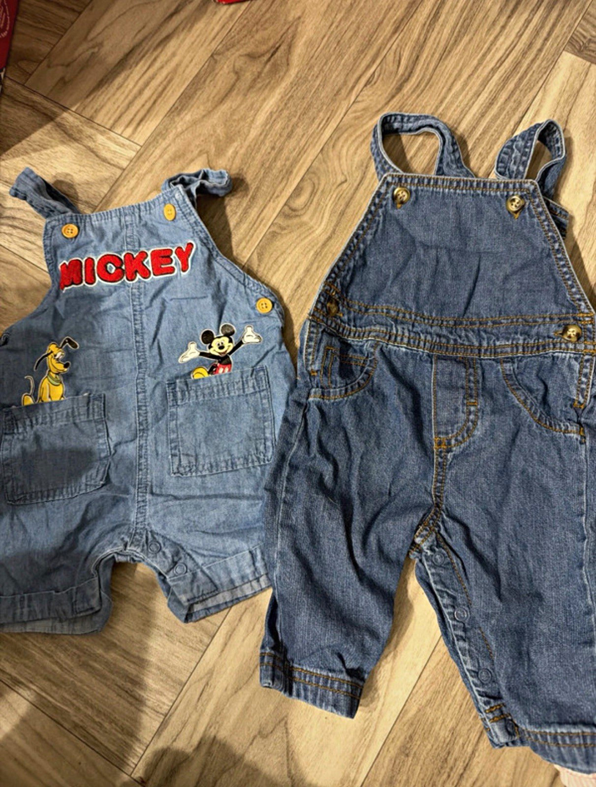 Disney Mickey Mouse & Carter\'s Blue Denim Overalls 2pc Lot 3-6 Months