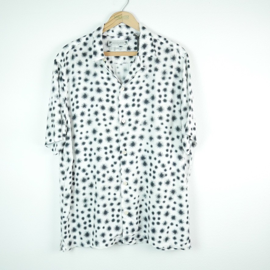 AllSaints Novar Shirt Loop Collar Camp Starburst Print Relaxed Fit Medium NEW