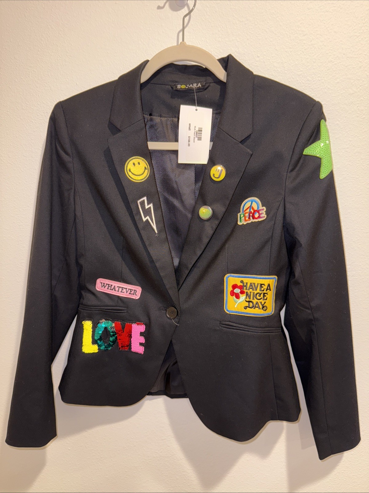 $168 NWT Sojara Black Multi Patch Blazer Jacket Women’s Sz Small