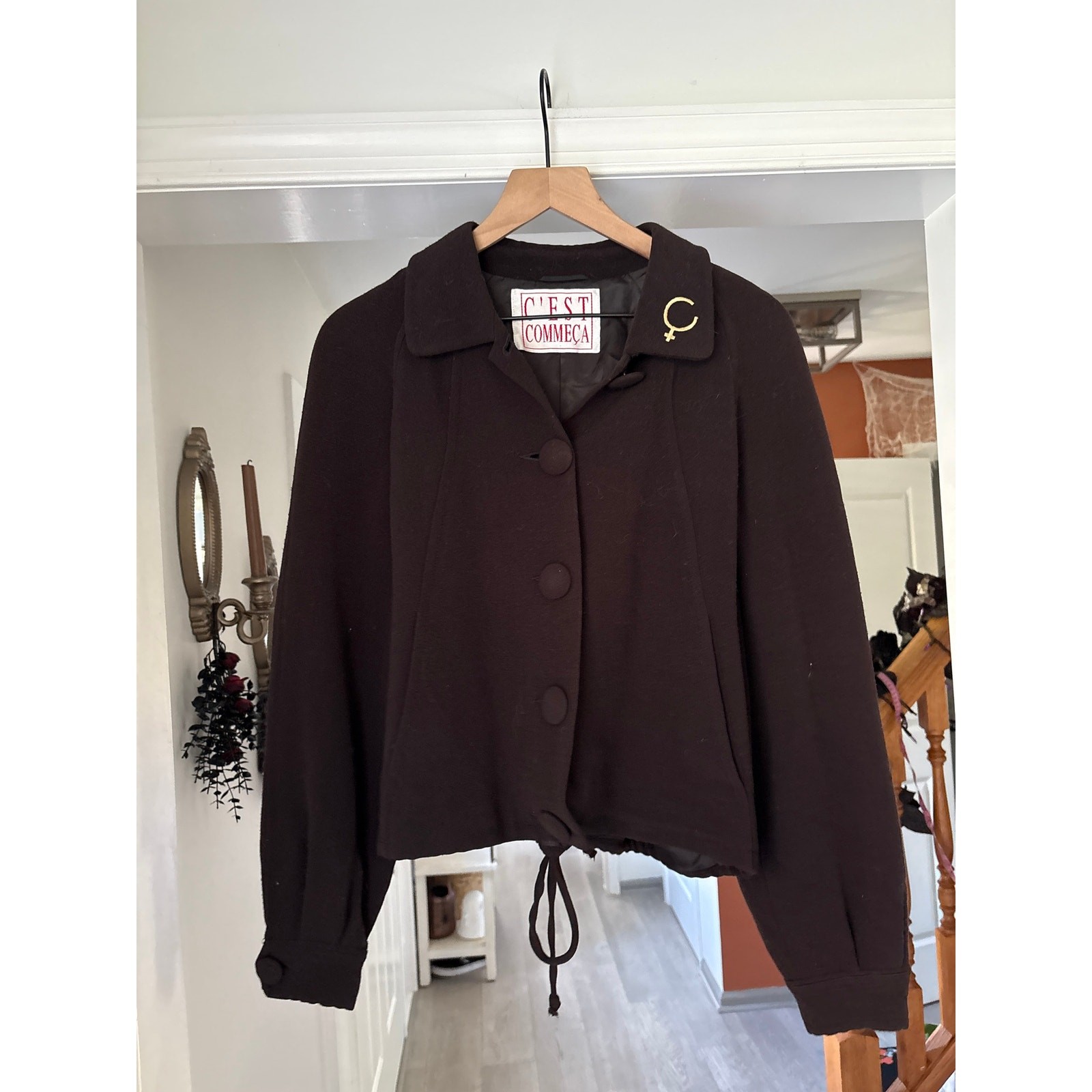 Vintage 80s 90s C\'Est Comma Ca Black Brown Button Up Blazer Jacket Size 12