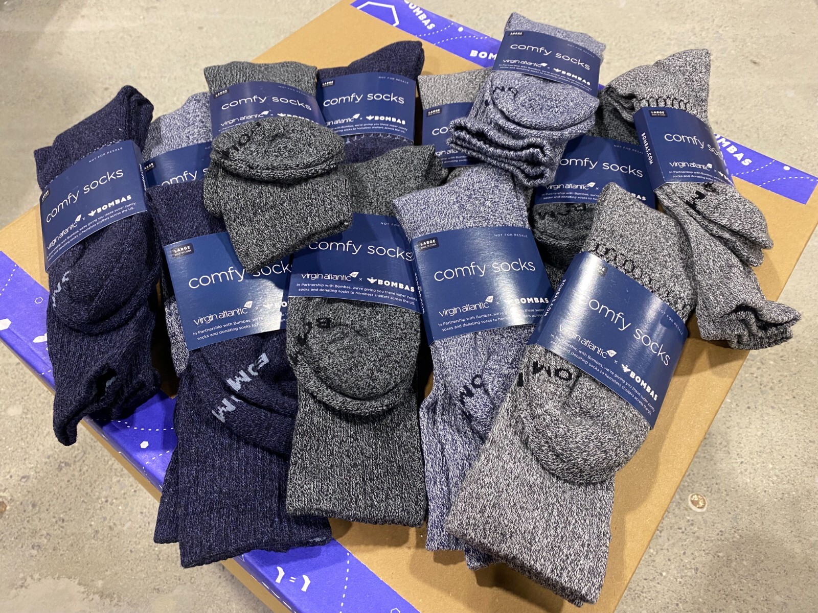 Bombas Calf Socks Large Assorted Gray Solid 12-Pack | Virgin Atlantic  | NWT