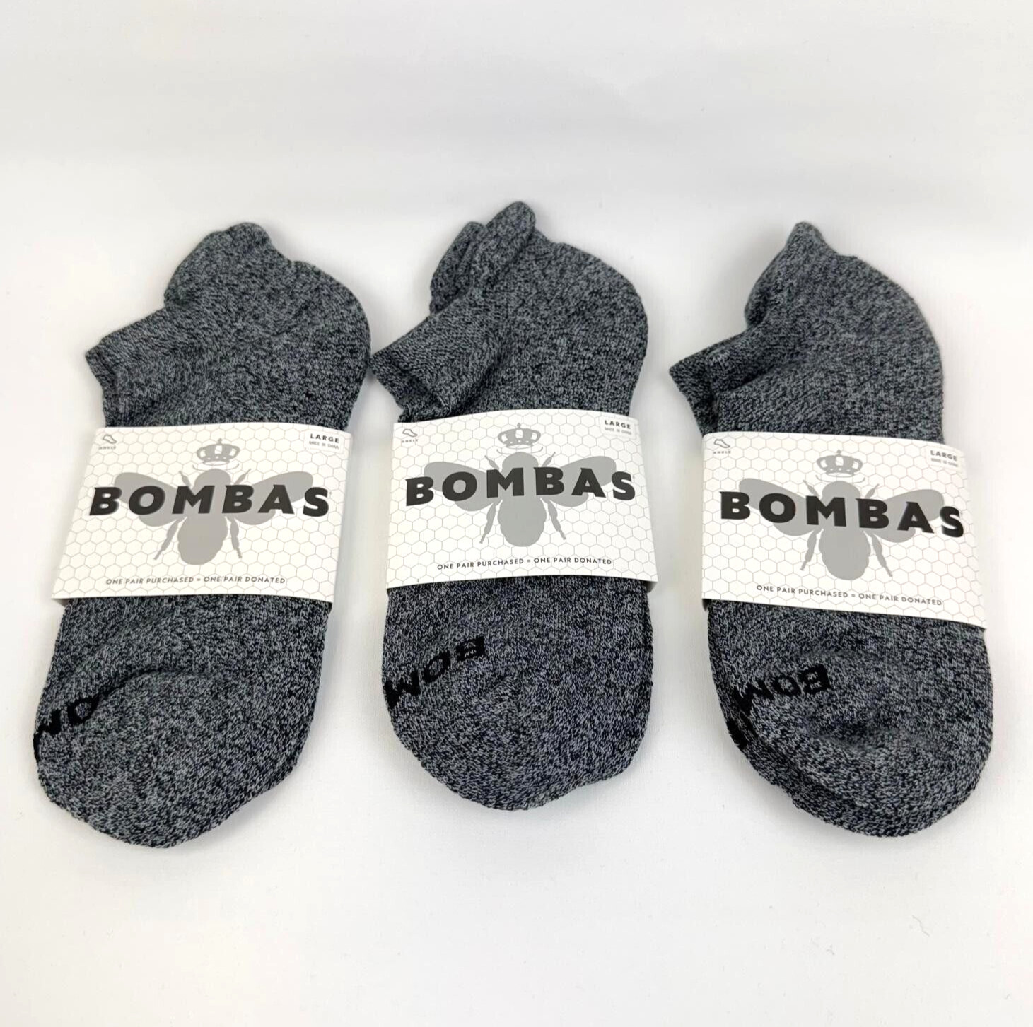 3-Pack Bombas Men\'s Charcoal Gray Ankle Socks Size Large