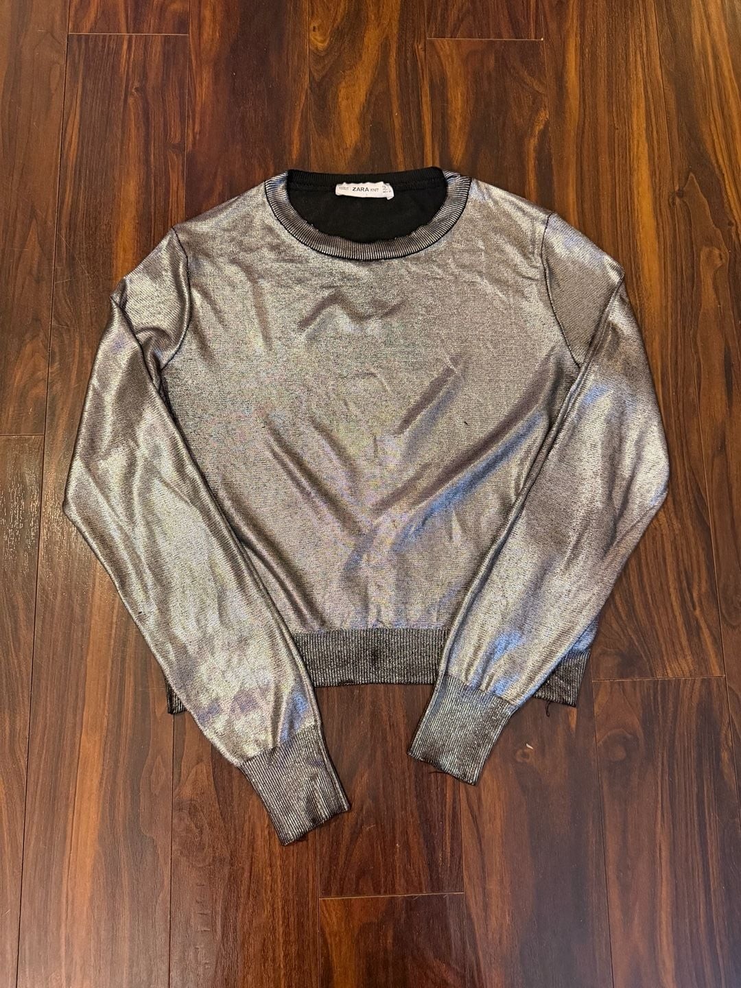Zara Knit Metallic Silver Gunmetal Sweater Indie Sleaze Disco L