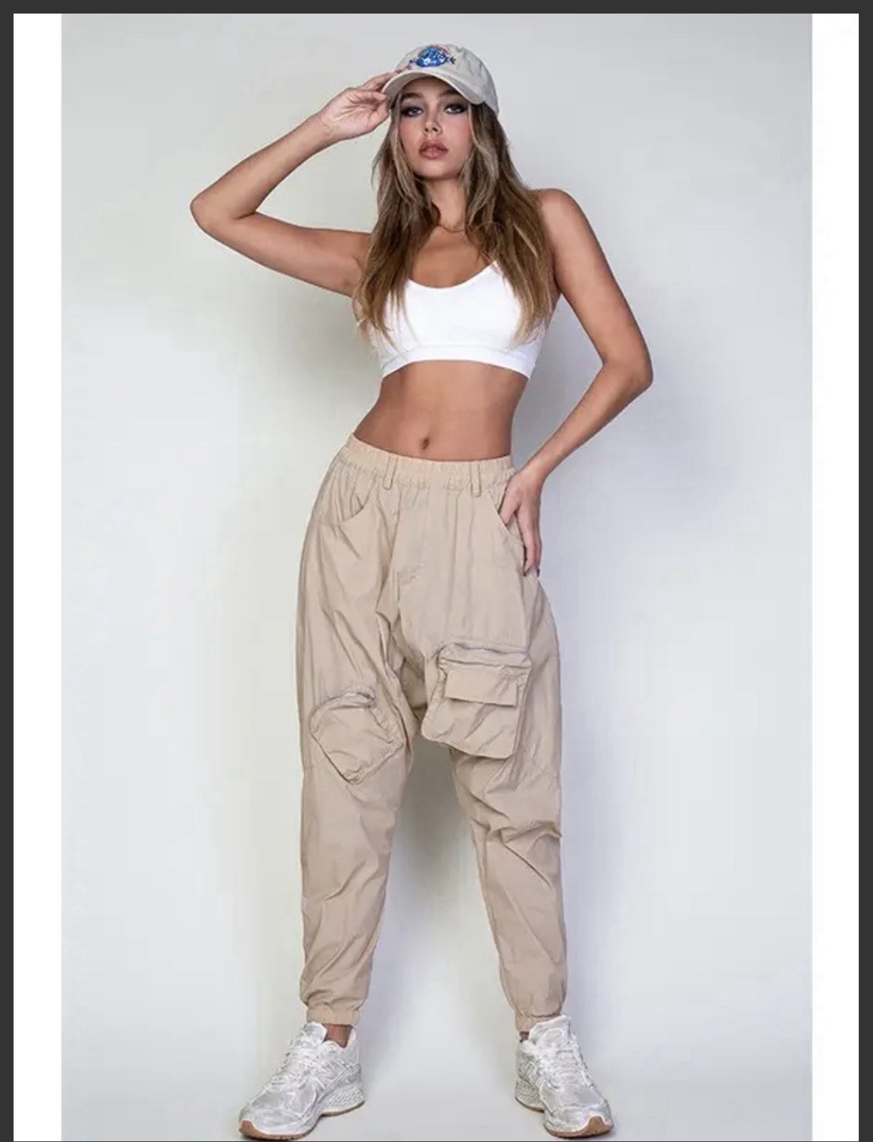 Rehab Lab Drop Crotch Harem Cargo Pants Tan Parachute Utility Size Medium