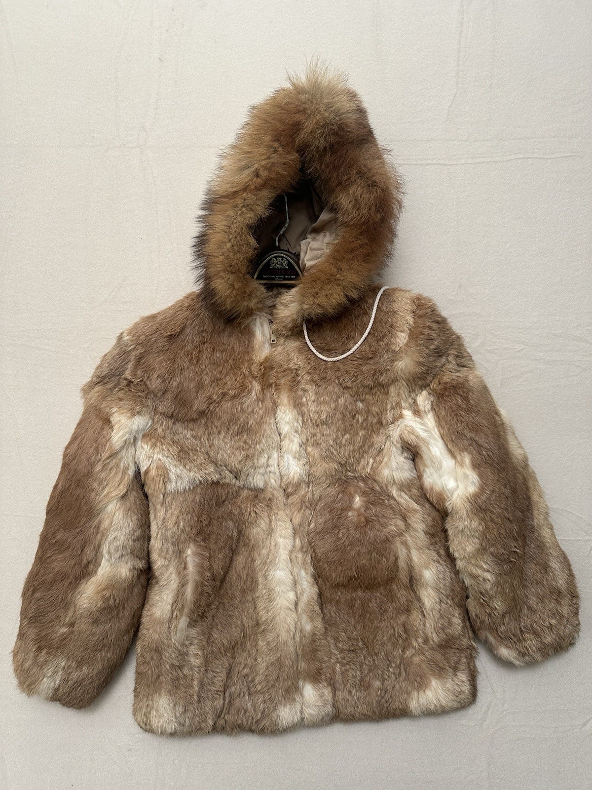 Vintage NIKI Rabbit Fur Coat Fox Trim Hood Culwell Son Dallas Womens 10 Brown