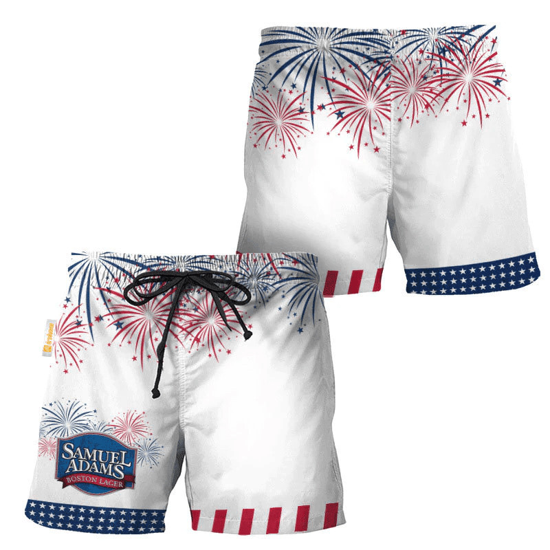 Samuel Adams American Independence Day Swim Trunks, Beach Short Hawaiian