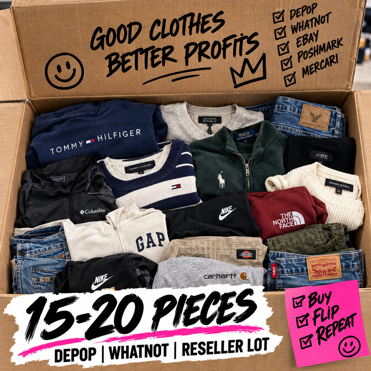 15-20 Pc Depop Whatnot Reseller Clothing Lot Brands Buy Flip Repeat Bundle.