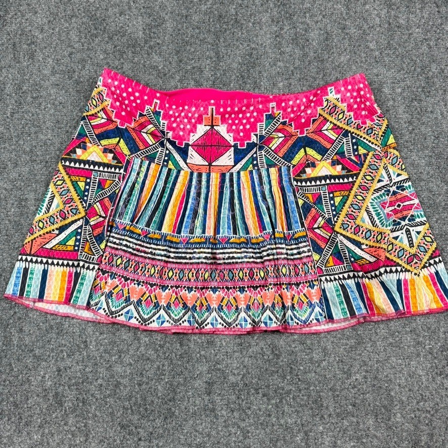 Lucky in Love Tennis Skort Women Size Large Pink Geometric Patchwork Pickleball