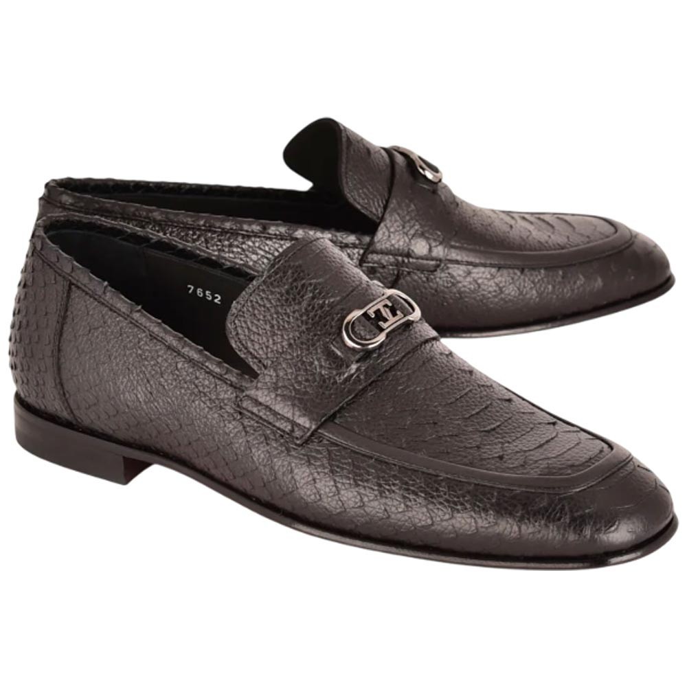 Corrente Men’s Low Cut Black Python Round Toe Loafer