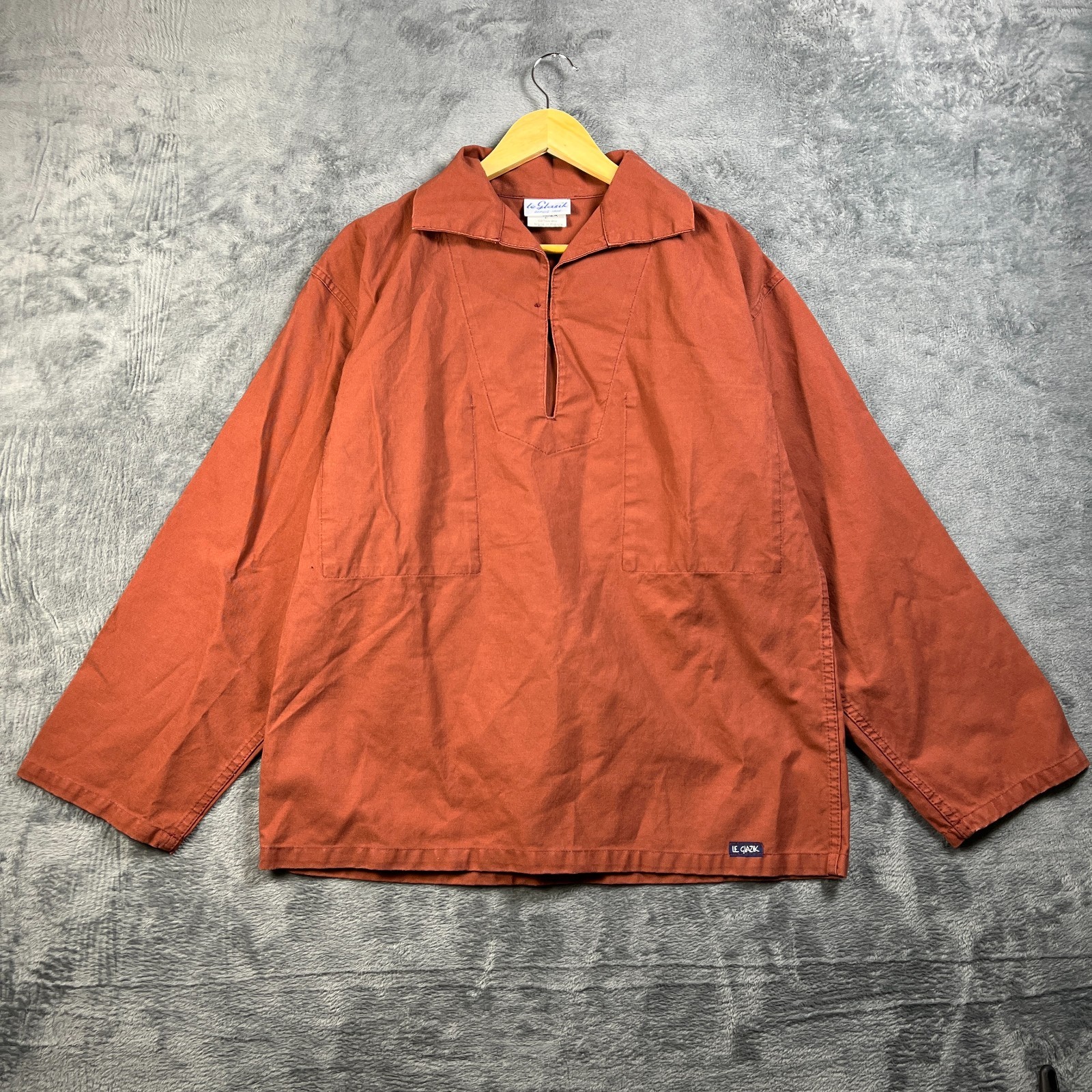 Vintage Le Glazik Breton Fisherman Smock Jacket Mens 44 Orange Canvas Sailing