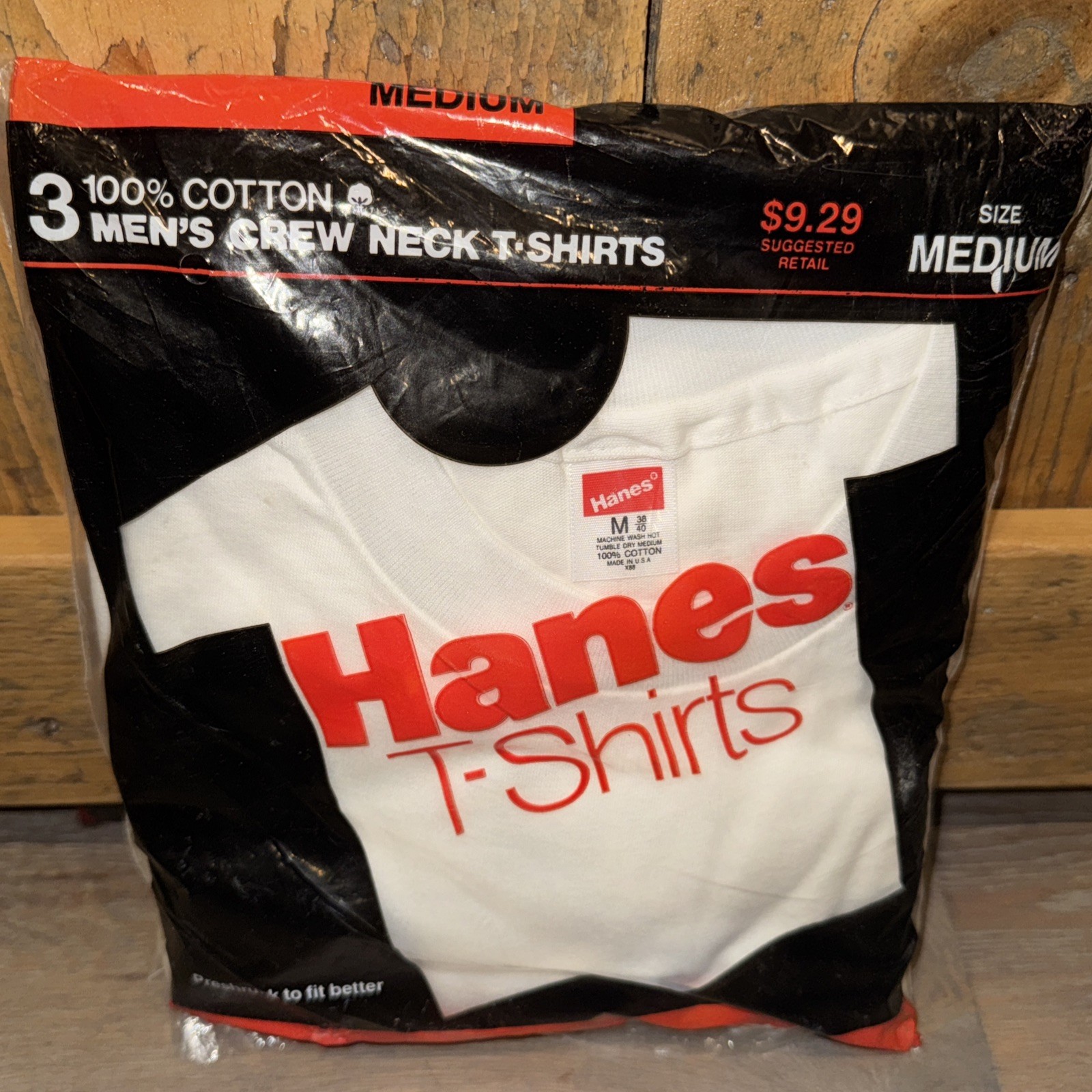 Vtg 1987 Hanes Crew Neck T-Shirt 3 Pk Deadstock Sealed M 100% Cotton Tee Blank