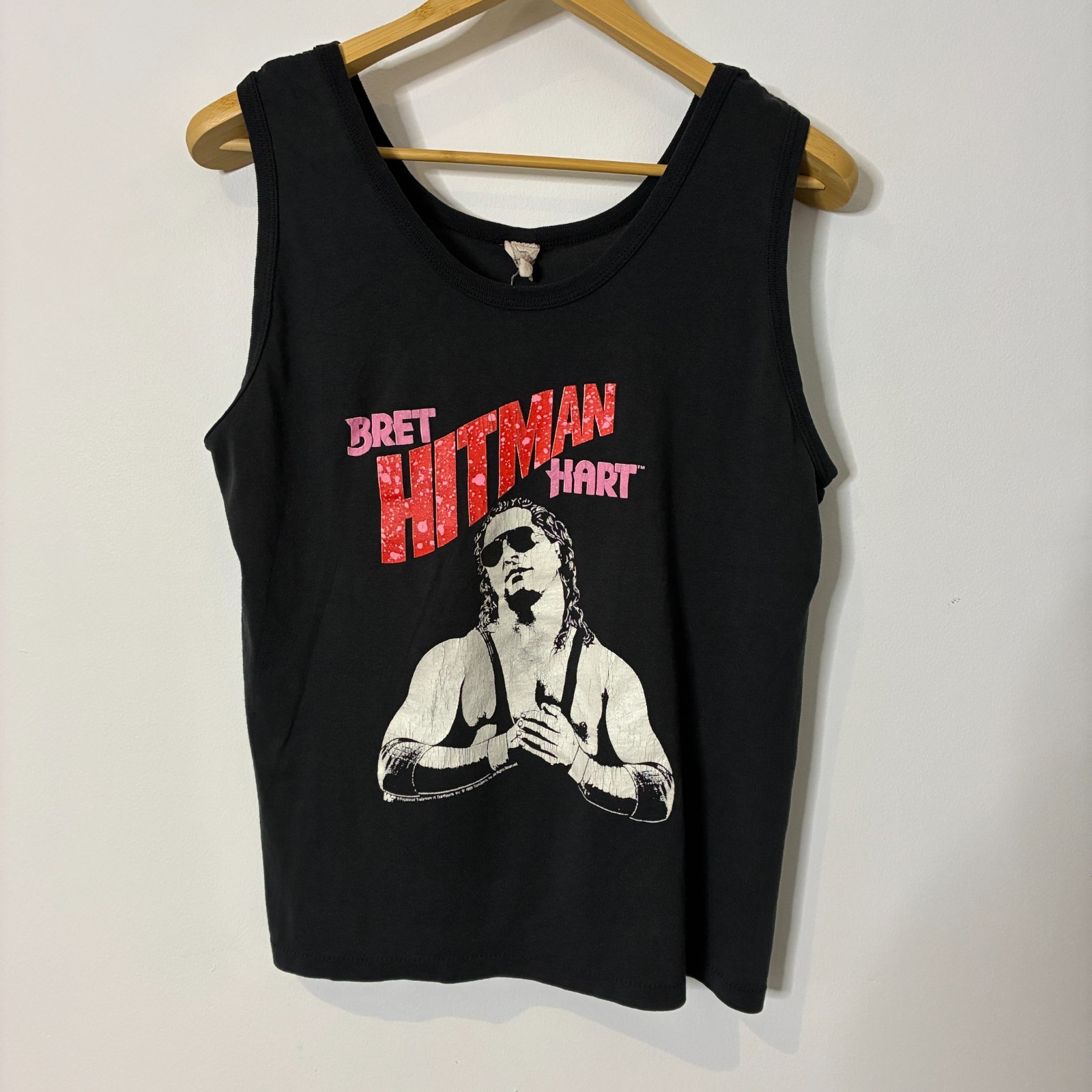 Vintage WWF Shirt Large Bret Hart The Hitman Wrestling Tank Top WWE RARE 1989