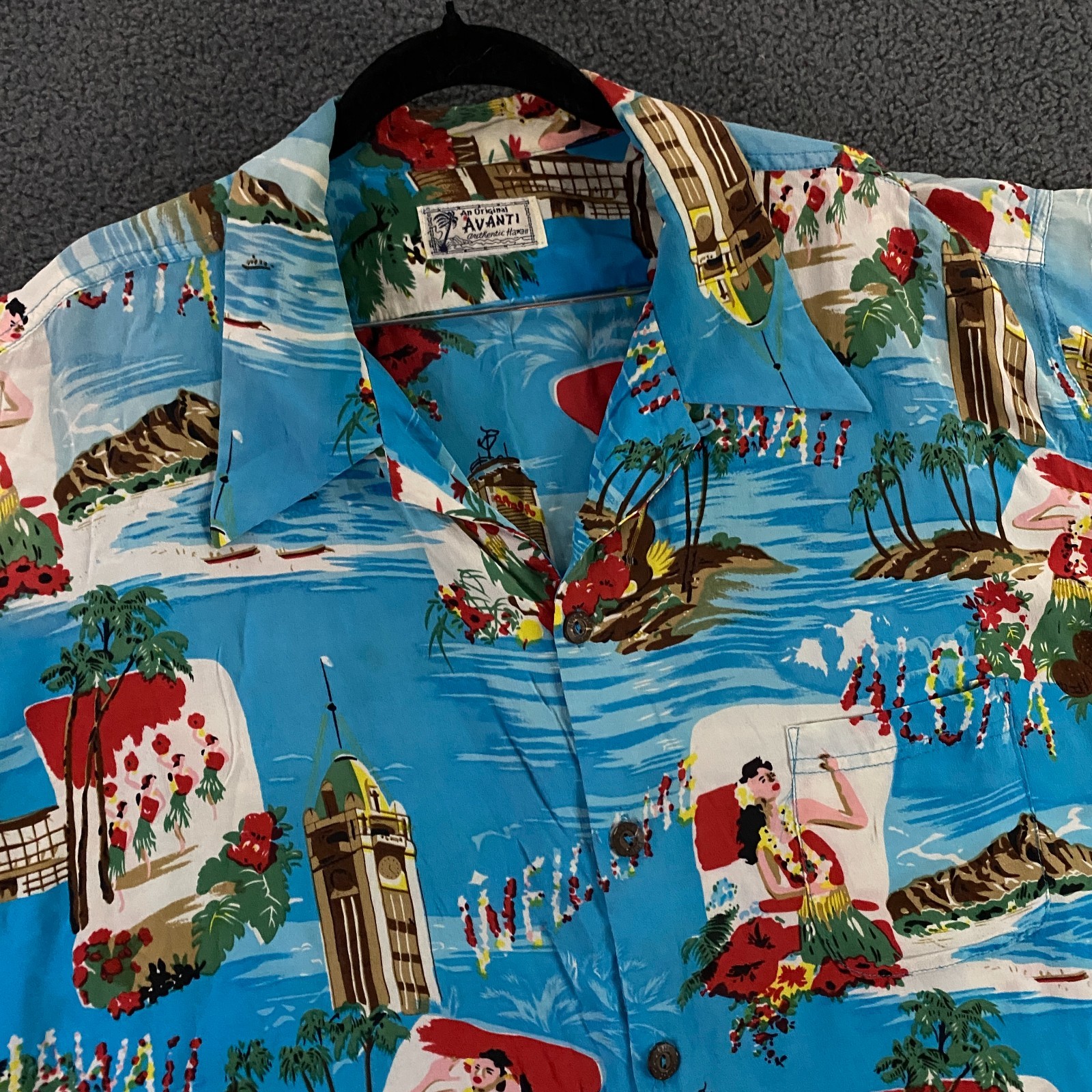 Vintage Avanti Silk Hawaiian Shirt FITS Mens XL Hula Girl Lei Aloha