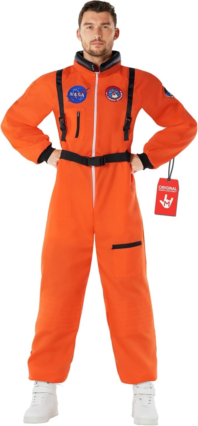 Men`s Orange Astronaut Costume Adult NASA Spaceman Space Suit S - 2XL Halloween