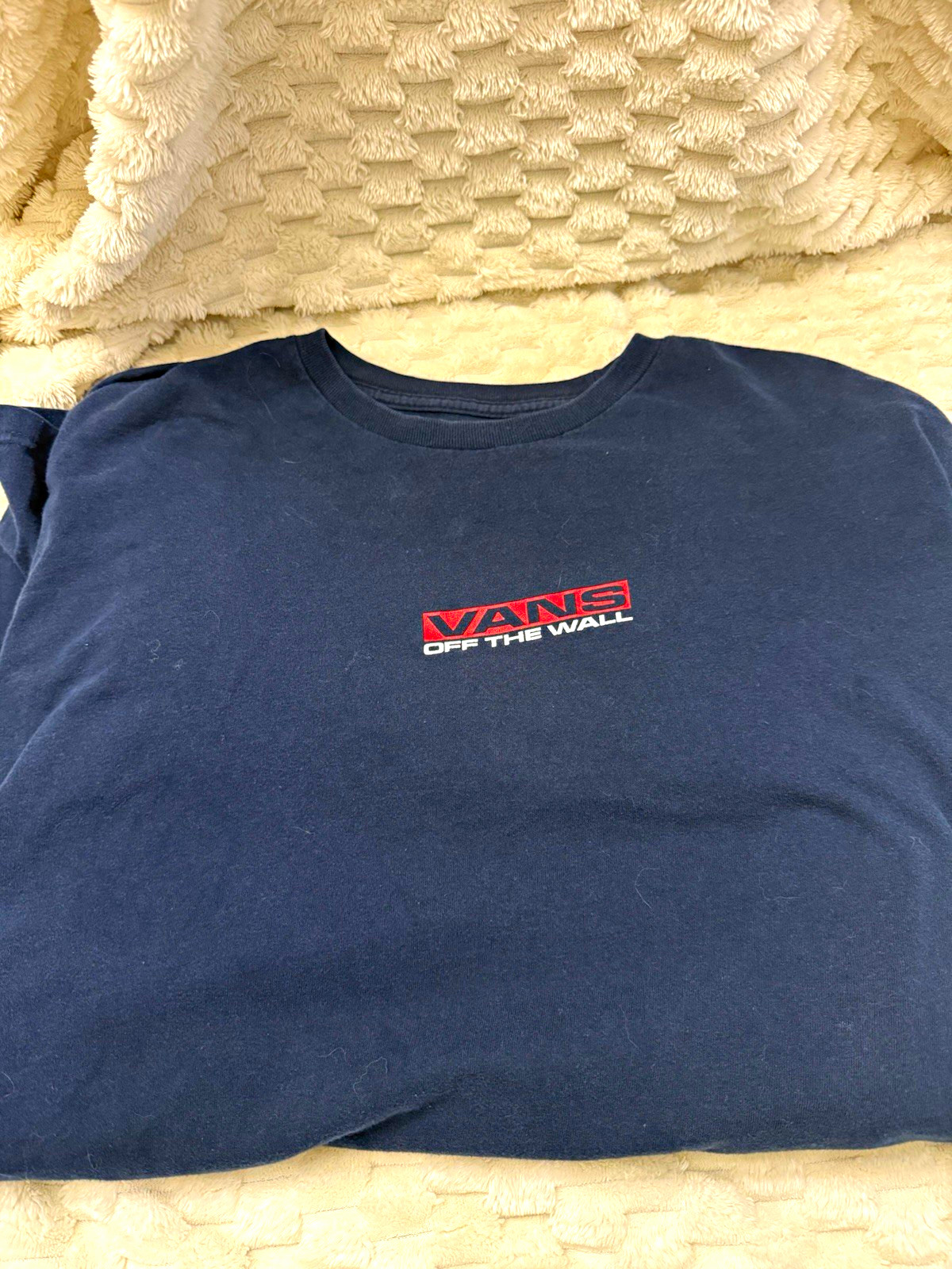 VANS Off The Wall Men\'s 2XL Classic Fit Long Sleeve Crew Navy Cotton Logo