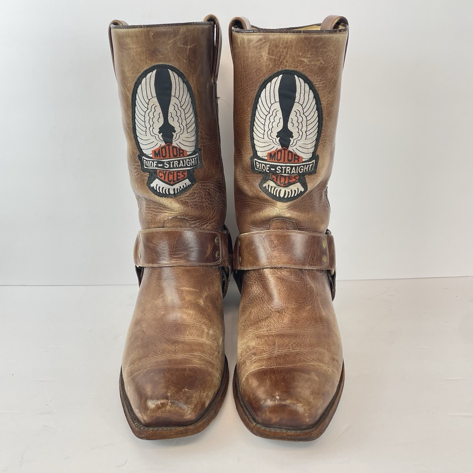 Rare Vintage Tony Mora Brown Leather Western Harness Biker Boots Eagle  Men’s 44