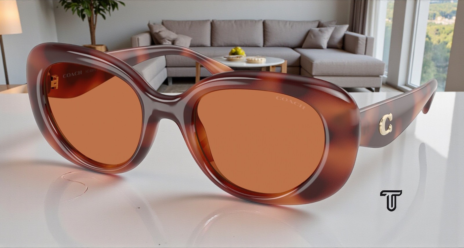 COACH HC8391U 577473 Cr609 Caramel Tortoise Brown Solid 53 mm Women\'s Sunglasses