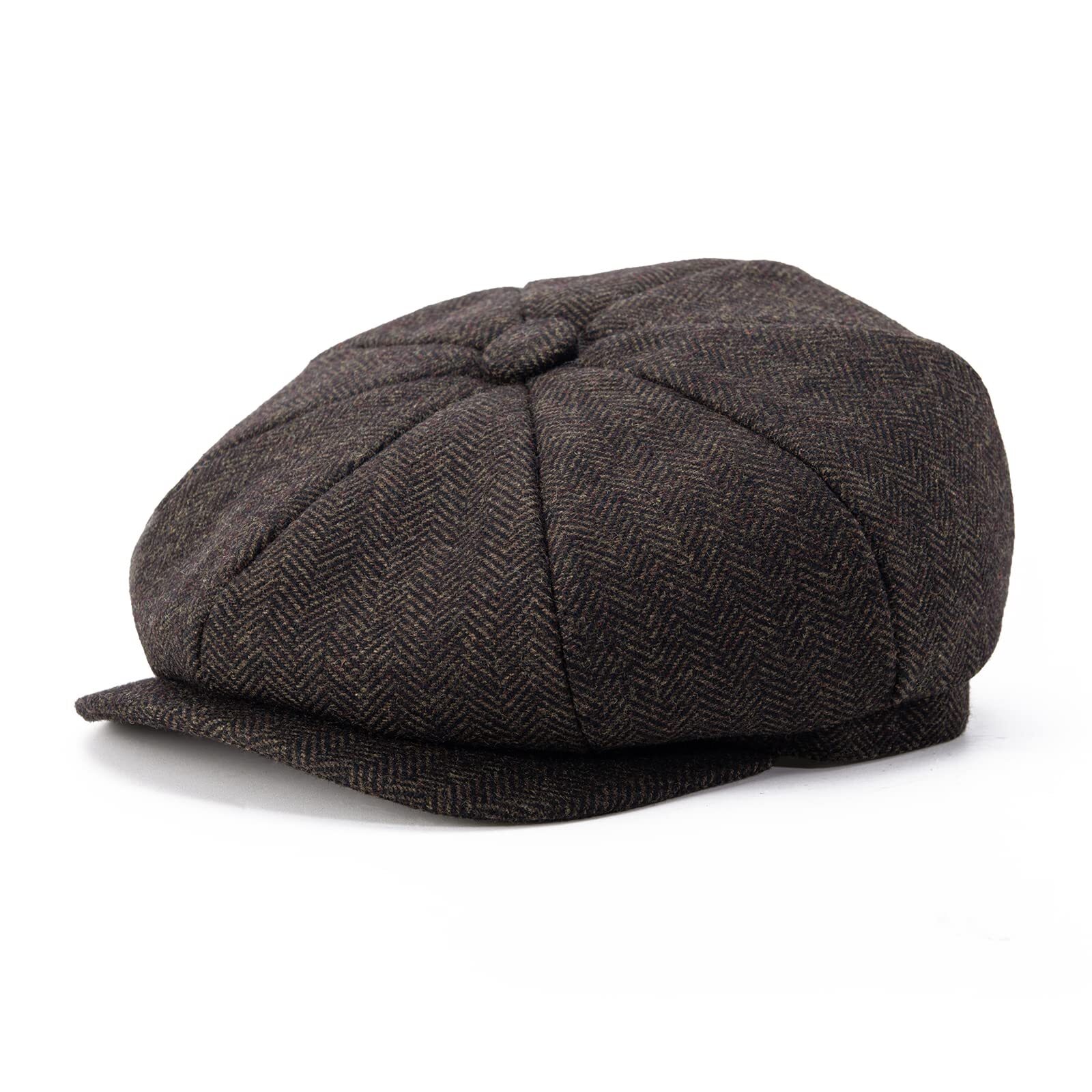 Men\'s 8 Piece Wool Blend Newsboy Flat Cap Herringbone Pattern in Classic 5 Co...