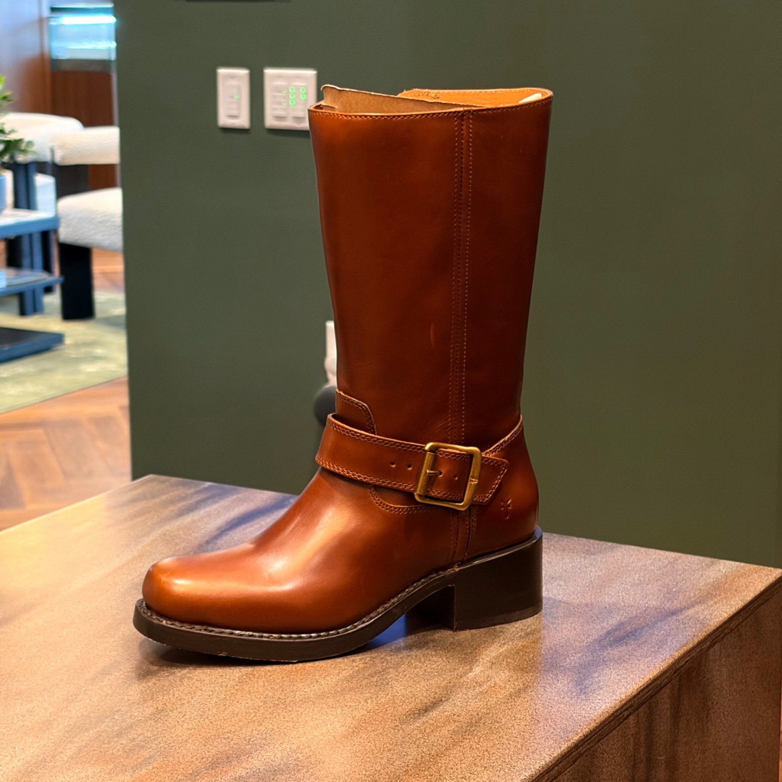 Frye Women\'s Campus Buckle Boots Size 6.5 Dark Brown Leather New $450 Retail