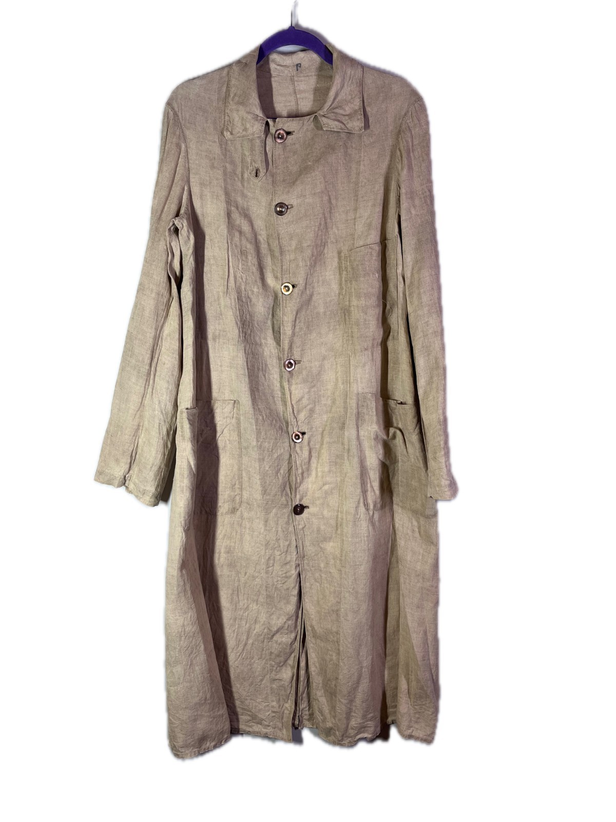 Vintage Antique Edwardian Men\'s Linen Motoring Duster Coat Pockets Tan