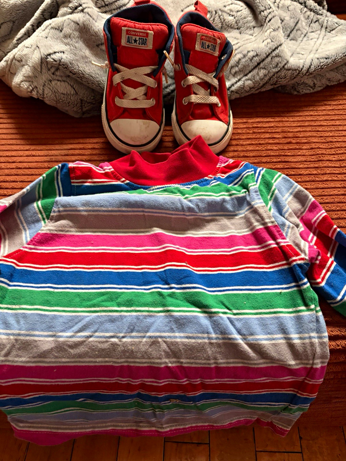 Converse All Star US 7 Shoes + Halloween Costume AU 18-24M Striped Shirt (chuky)