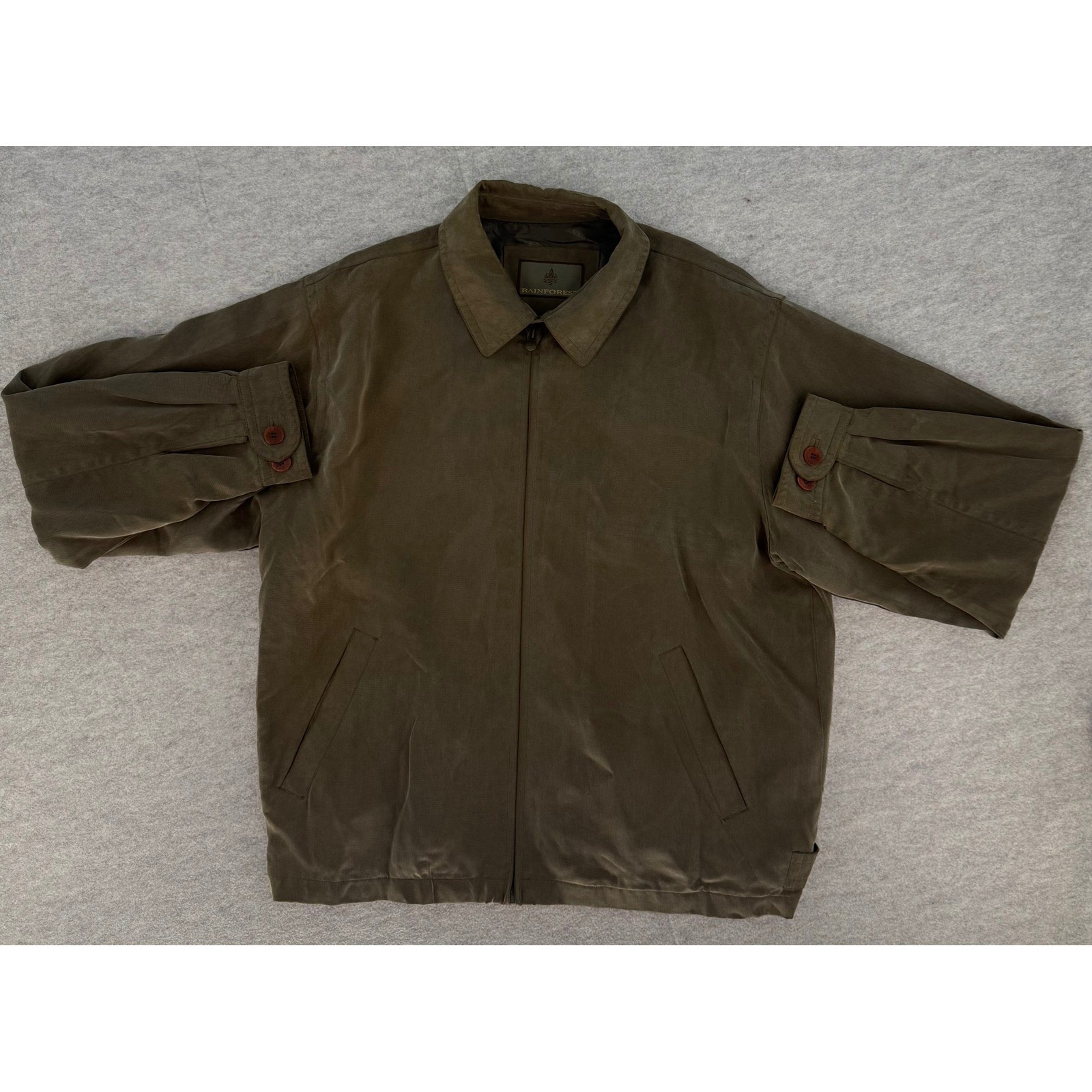 Rainforest Mens Olive Green Microfiber Harrington Bomber Jacket Size Large L