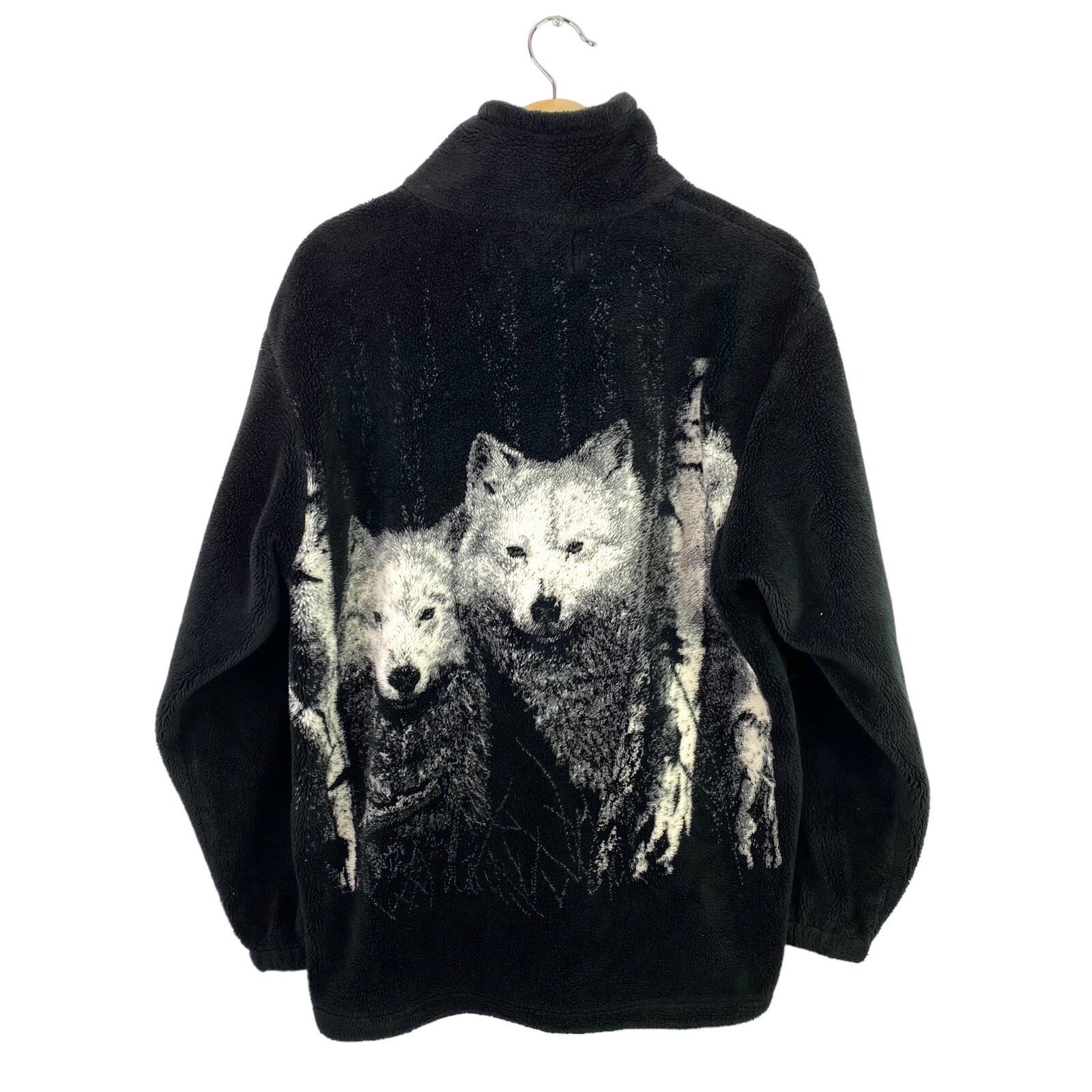 VTG Wolf Nature AOP Animal Full Zip Deep Pile Fleece Jacket Outdoor Wild Life M