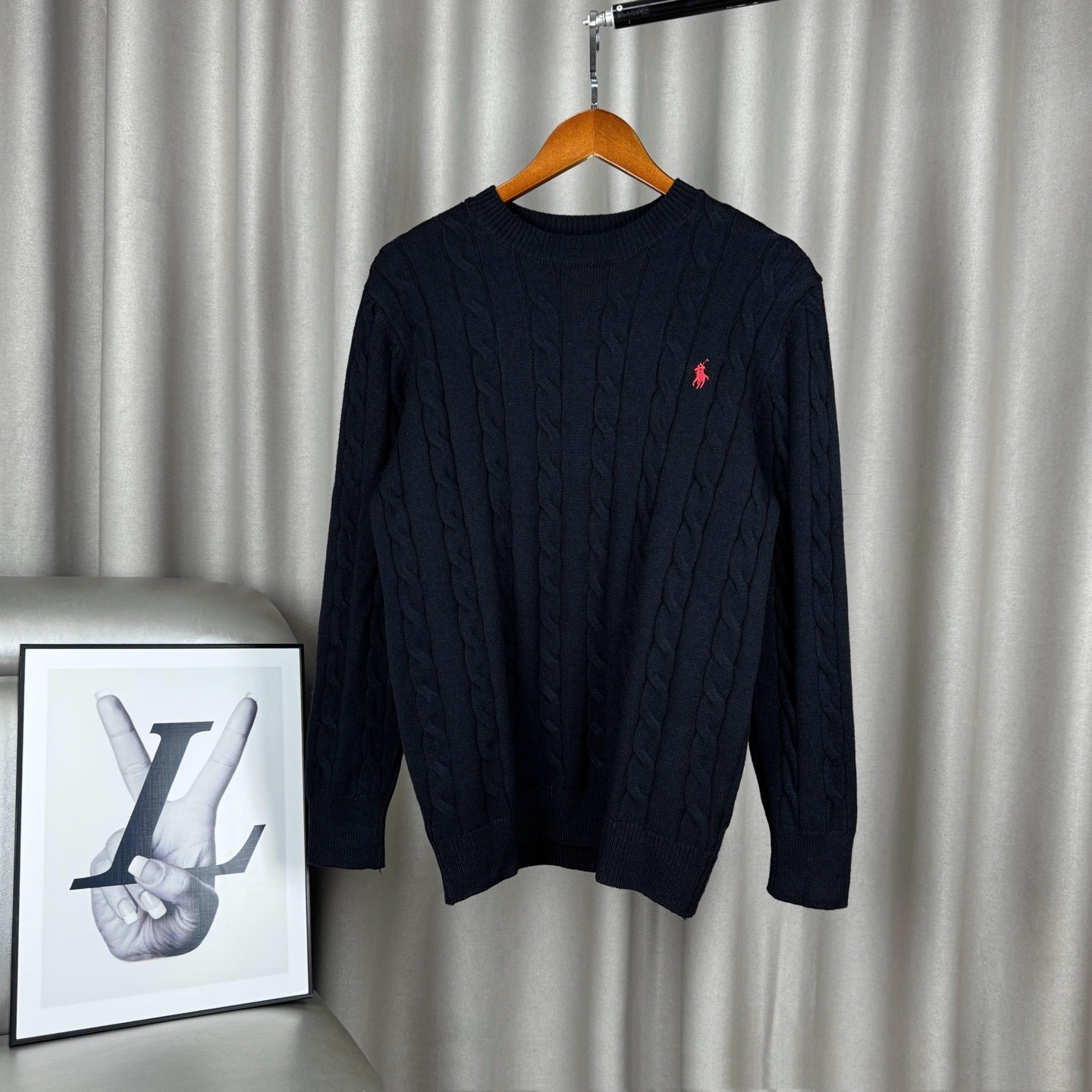 Polo Ralph Lauren Men’s Cotton Cable Knit Crew Neck Sweater Black Size XL NWT