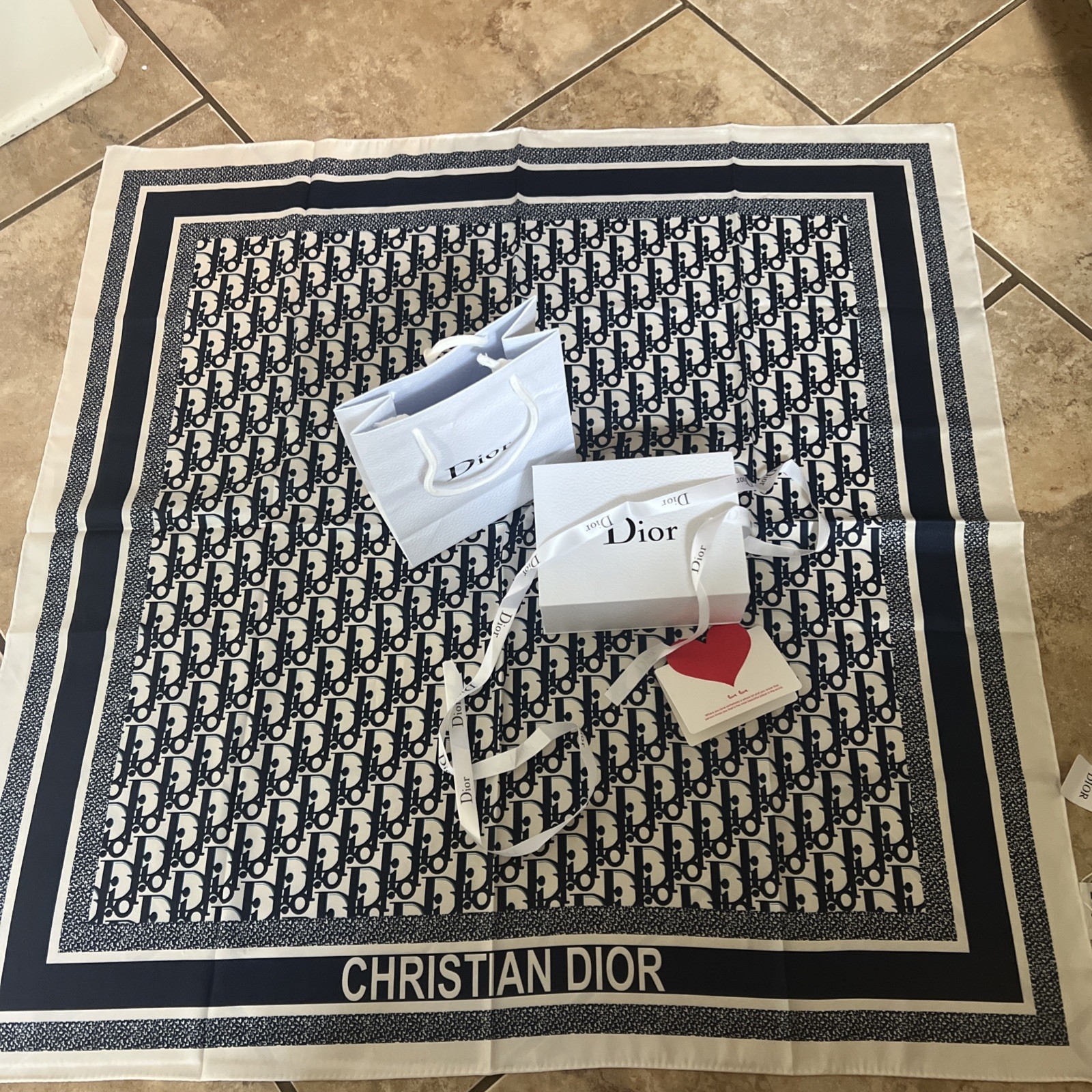 Dior Scarf New with Original Box and Bag Blue Ivory Christian Dior Dior Logo