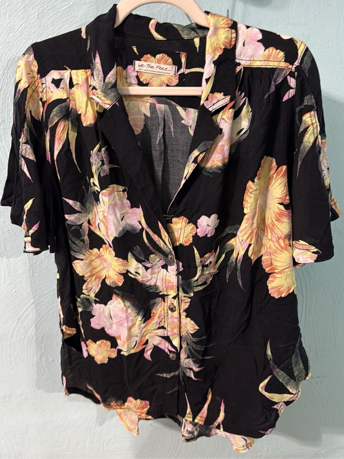 We The Free Womens Floral Button Up Oversized Cotton Boho Top