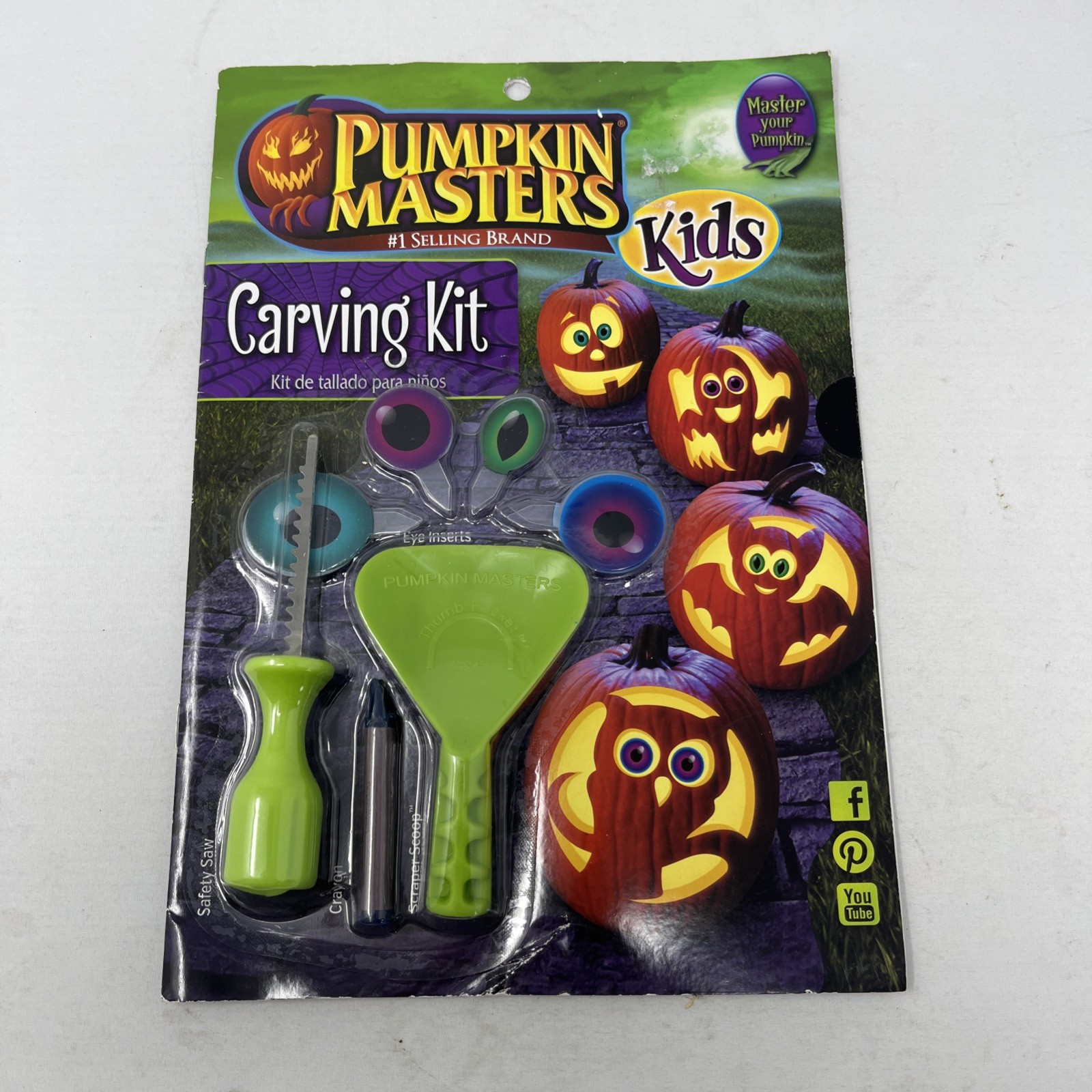 Halloween Pumpkin Masters Kids Carving Kit With Spooky Eyes 8 Eye Inserts