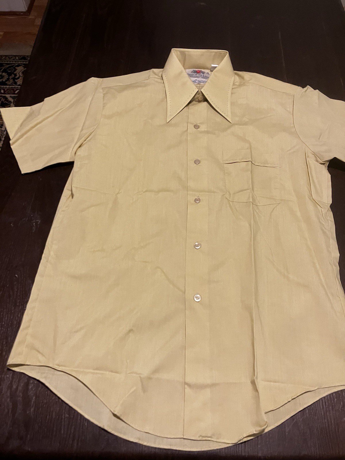 New Vtg 70s FRUIT OF THE LOOM Golden Harvest  Yellow/tan? medShort Sleeved Shirt