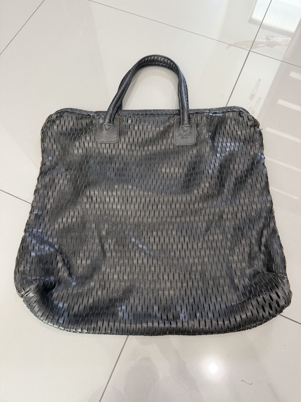 XL AMAZING JAS MB LONDON BLACK GENUINE LEATHER Perforated TOTE  BAG HANDBAG