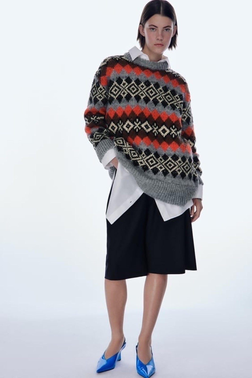 Zara OVERSIZED JACQUARD KNIT SWEATER Size L-XL  apres ski sweater zara pullover
