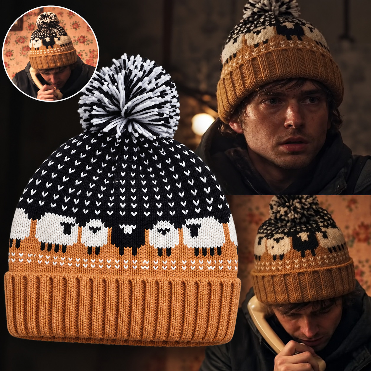 Resident Evil Bryan Hodukavich Beanie, Sheep Pattern Pom Pom Knit Hat for Fans